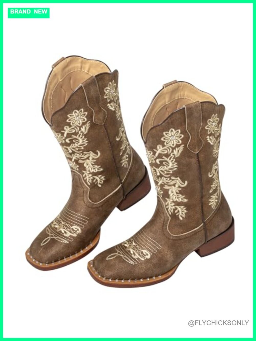 Faux Leather Western Cowgirl Boots Square Toe Block Heel Calf High